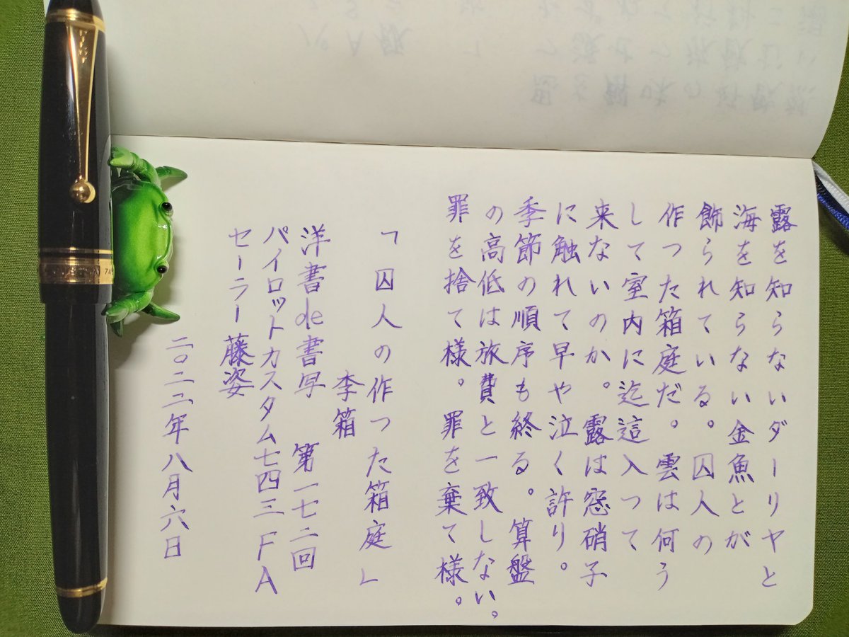 raika_438's tweet photo. お題ありがとうございます。
#旅する書写
#飯テロ書写
#洋書de書写 
#悠々書写
#万年筆
#インク沼
#セーラー万年筆
#Asvine
#パイロット
#ワンチャー https://t.co/87xr08FF6D