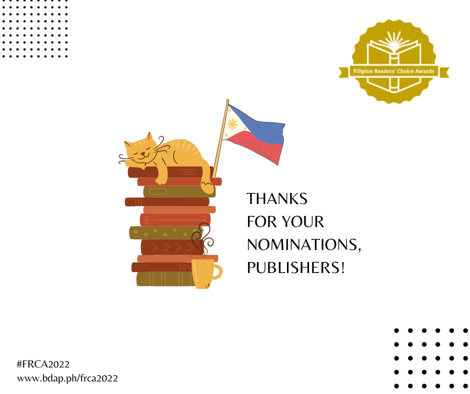 And just like that, the publishers' nominations for the Filipino Readers' Choice Awards are in! From 46 publishers/self-publishers we received a total of over 1,300 nominations! 😲🎉

 (1/4)