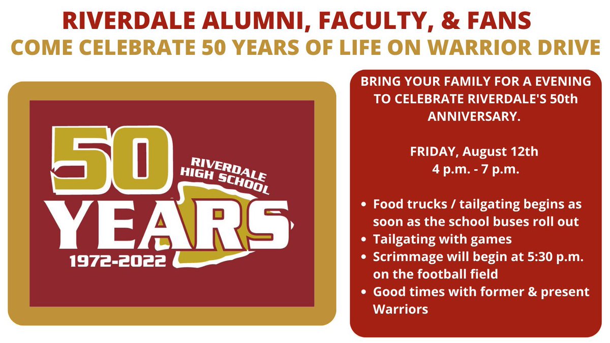 RHS Warriorettes Dance Team (@riverdale_dance) on Twitter photo Let the countdown begin!!! Come join us for a night of fun, food and FOOTBALL!! This Friday night…party starts at 4pm ♥️💛 <a href="/RiverdaleHighTN/">Riverdale HS</a> @ITCoachShanklin Let the countdown begin!!! Come join us for a night of fun, food and FOOTBALL!! This Friday night…party starts at 4pm ♥️💛 <a href="/RiverdaleHighTN/">Riverdale HS</a> @ITCoachShanklin