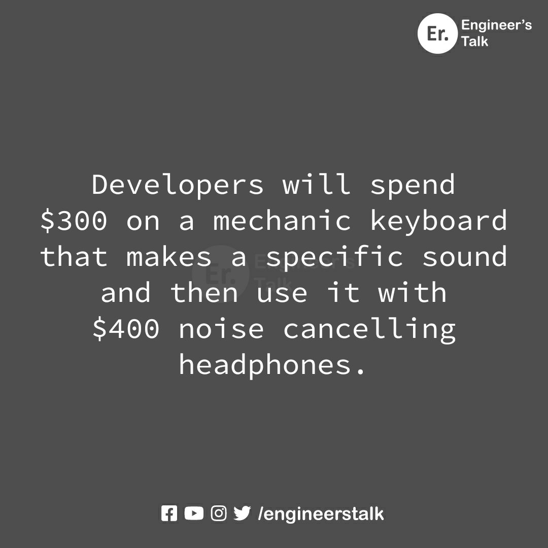 engineerstalk's tweet photo. Who else is using mechanical keyboard and noise cancellation headphones?
.
#IoT #DevOps #DEVCommunity #engineerstalk #code #java #reactjs #Python #nodejs #javascript #100DaysOfCode #AI #ml #machinelearning #digitalmarketing #fintech #nft #php #programming #CodeNewbie #coding https://t.co/b02XKon5ZT