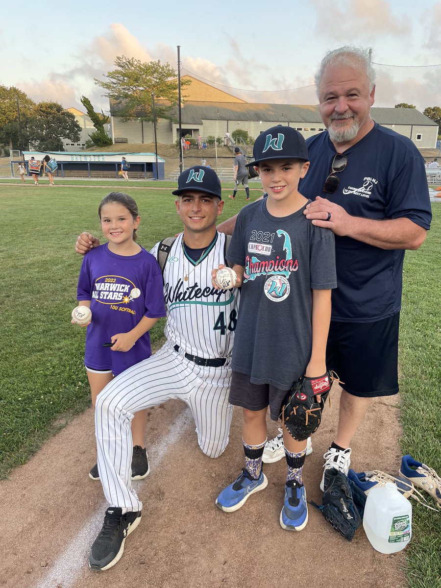 PBIbaseball's tweet photo. Joe Cinnella is finishing up the summer with the Brewster Whitecaps in the Cape Cod League and two current PBI students Jason and Molly Brady are vacationing from NY and cheering Joe on! #PBIbaseball #njbaseballtraining #capecodbaseball https://t.co/9GqJzsXcIO