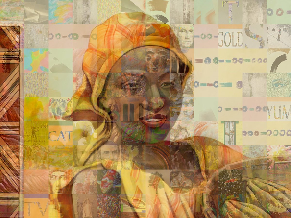 Digital mosaic creation by Engsane inspired from French Equatorial Africa Denomination-1000 Francs”Young girl with basket filled with cocoa pods”
.#digitalart #art #abstractart #MONEY #DigitalArtist