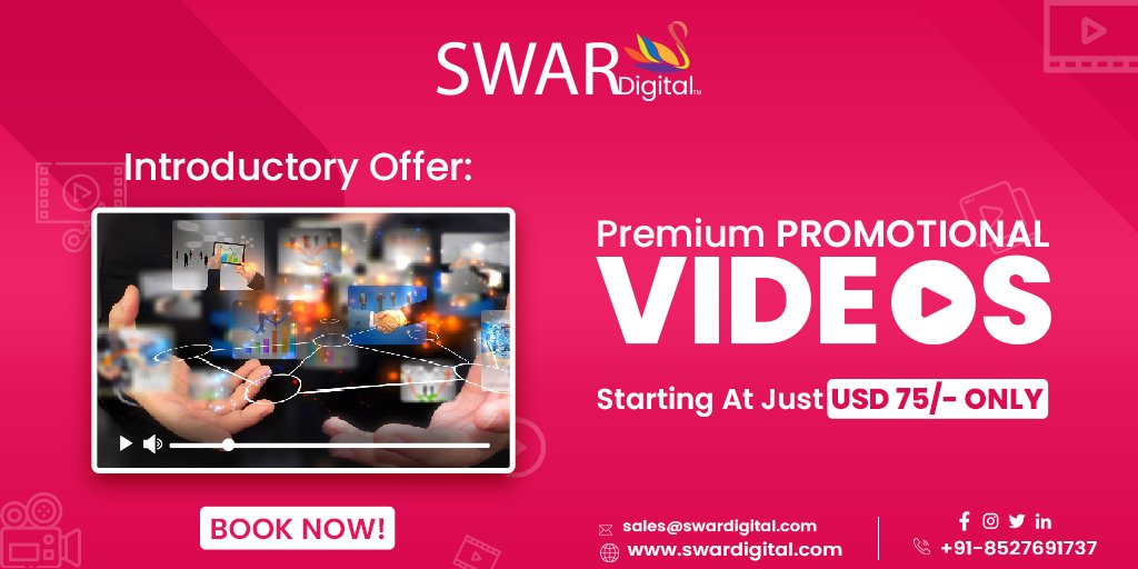 Premium Promotional Videos Starting At Just USD 75/- Only.
Book Now!
Visit Our Website: swardigital.com
Call Or WhatsApp: +91-8527691737
#videocreator #videocreation #videomakingagency #videoproductionagency #brandvideocreation #brandvideo #brandedvideo #VideoMarketing