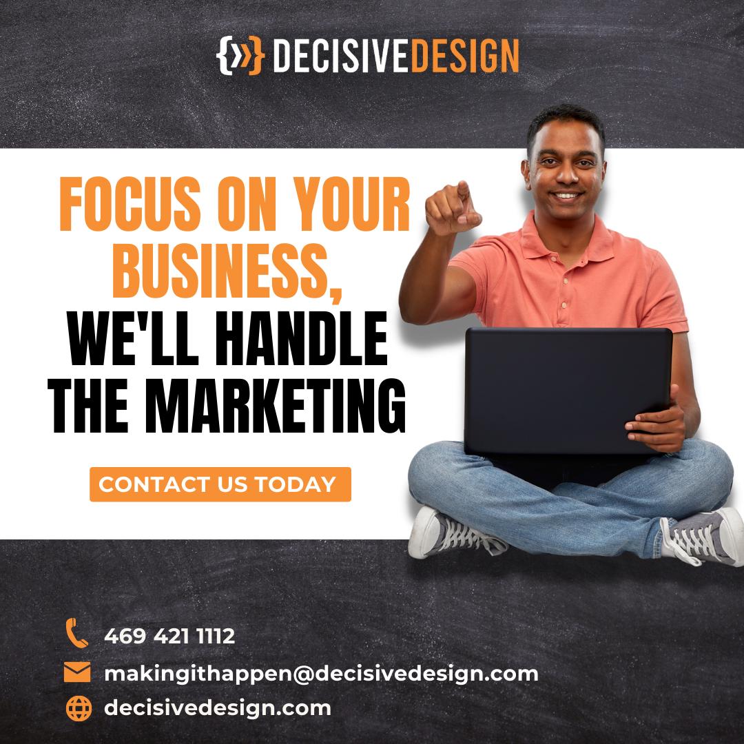 DecisiveDesign's tweet image. Marketing is a lot of work and #decisivedesign is here to handle that burden so you can focus on what really matters: running your #business.

Contact us today and let&apos;s get started!

#decisivedesign #marketing #digitalmarketing #seo #ppc #webdesign #websiteoptimization