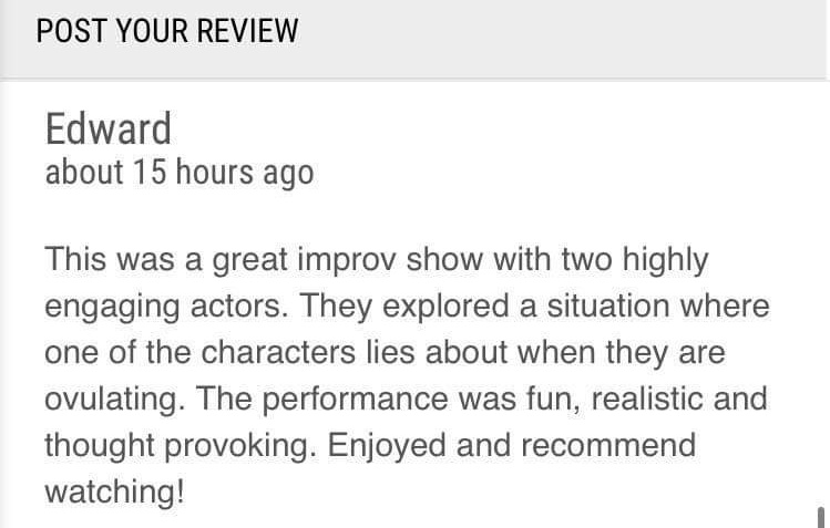Lovely audience review from our first performance last night! If you're an audience at #edfringe22 leaving a review is one of the best ways to support an act after telling all your friends ☺
