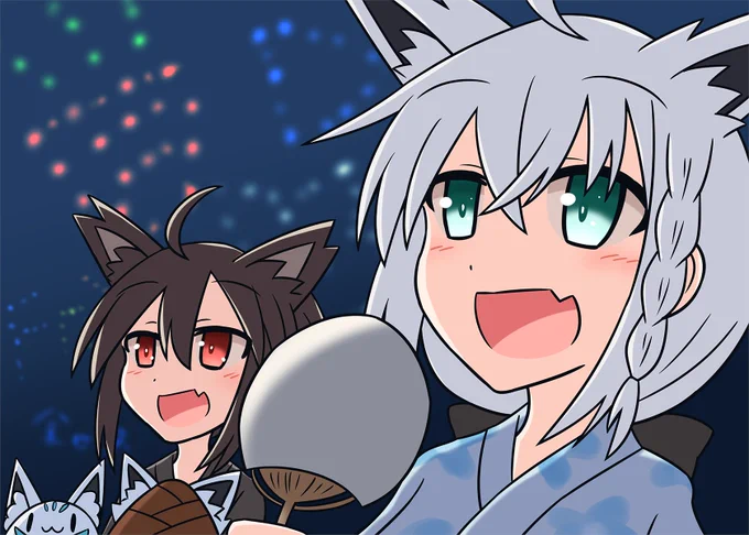 今回のテーマは浴衣or甚平…という事でそれらを着ながら花火を見る姿で #ホロメンワンドロ86 #絵フブキ 