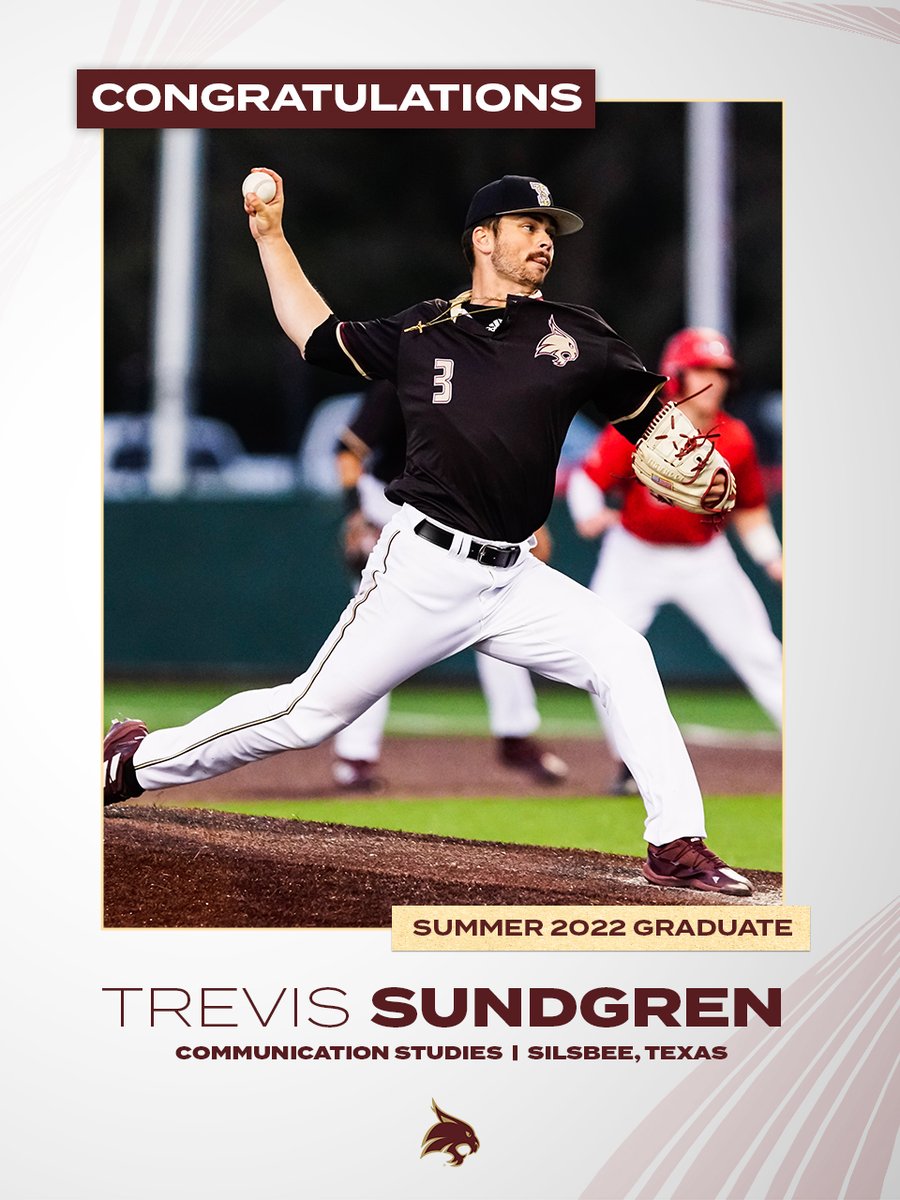 TxStateBaseball's tweet photo. Congrats to our summer graduates!

@trevis_sundgren - Communication Studies
@cambush03 - Management
@reece_gould - Marketing
@bmicheal37 - Health Sciences

#EatEmUp #SlamMarcos https://t.co/JPCGDs4Yh0
