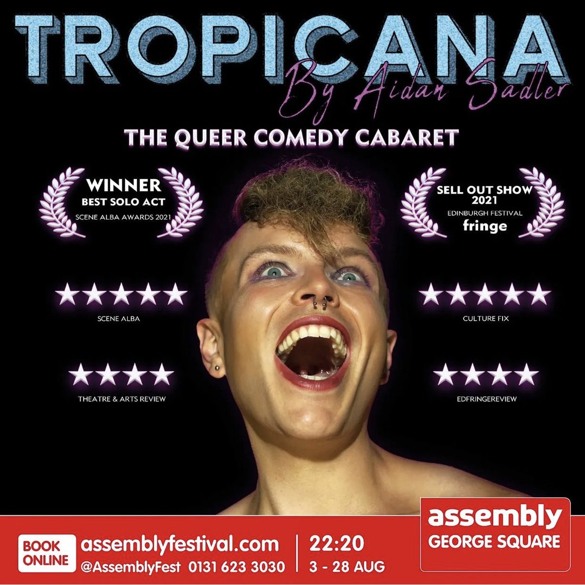 vetoproductions's tweet photo. The #HelterSkelter cast had the pleasure of attending @AidanKSadler show #Tropicana our amazing venue @AssemblyFest last night &amp; this is a show we can’t recommend enough!! bravo 🙌🏽 

#FringeCommunity #Edinburgh #LGBTQ #EdFringe https://t.co/OLKz1WrEAk