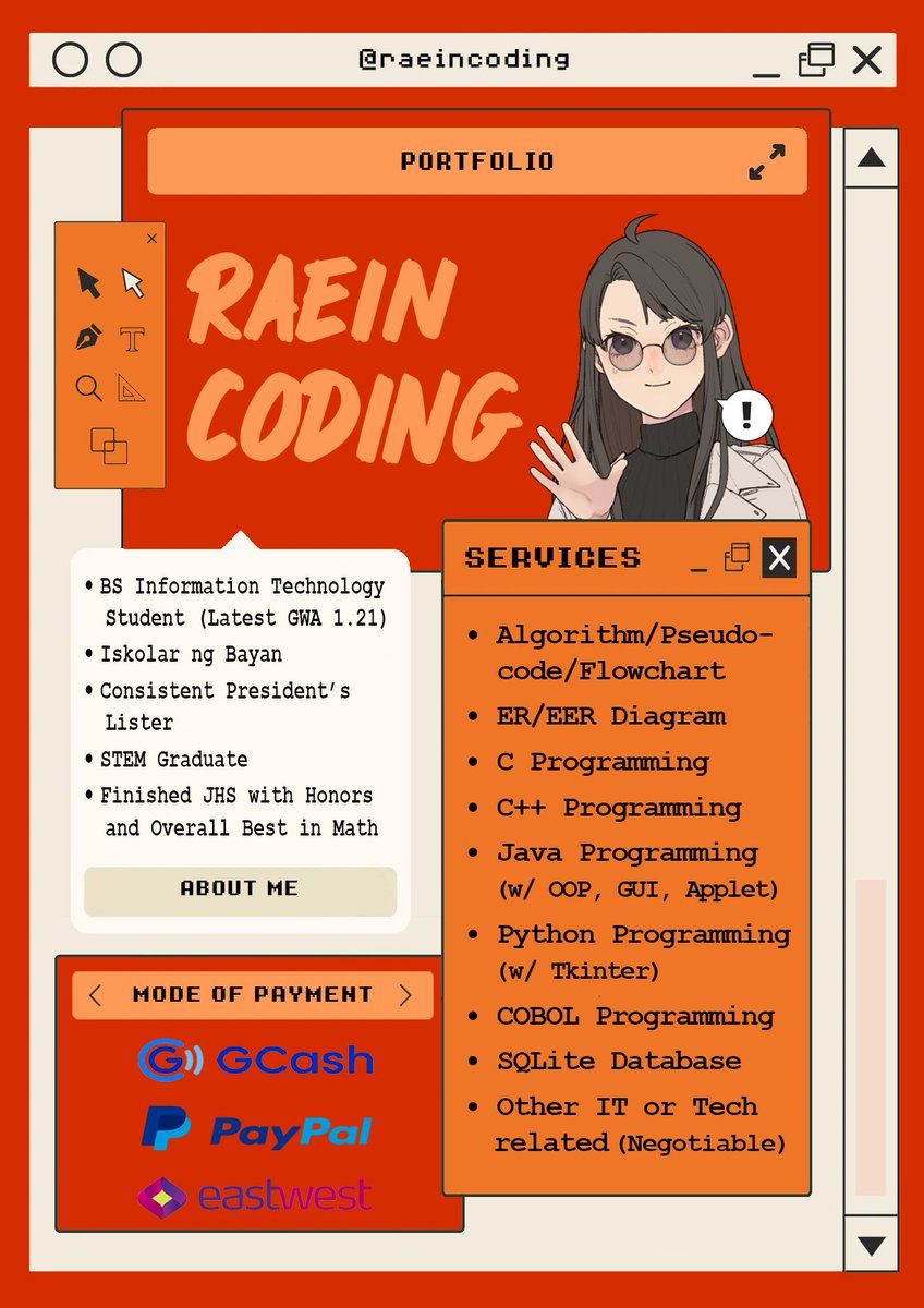 raeincoding's tweet image. Hello, #commstwt! Need a help on doing your task? your personal academic sidekick is here!

Raein Coding offers different services with a student-friendly price. 

For more details pls view the photos below, pls send a dm for inquiries.