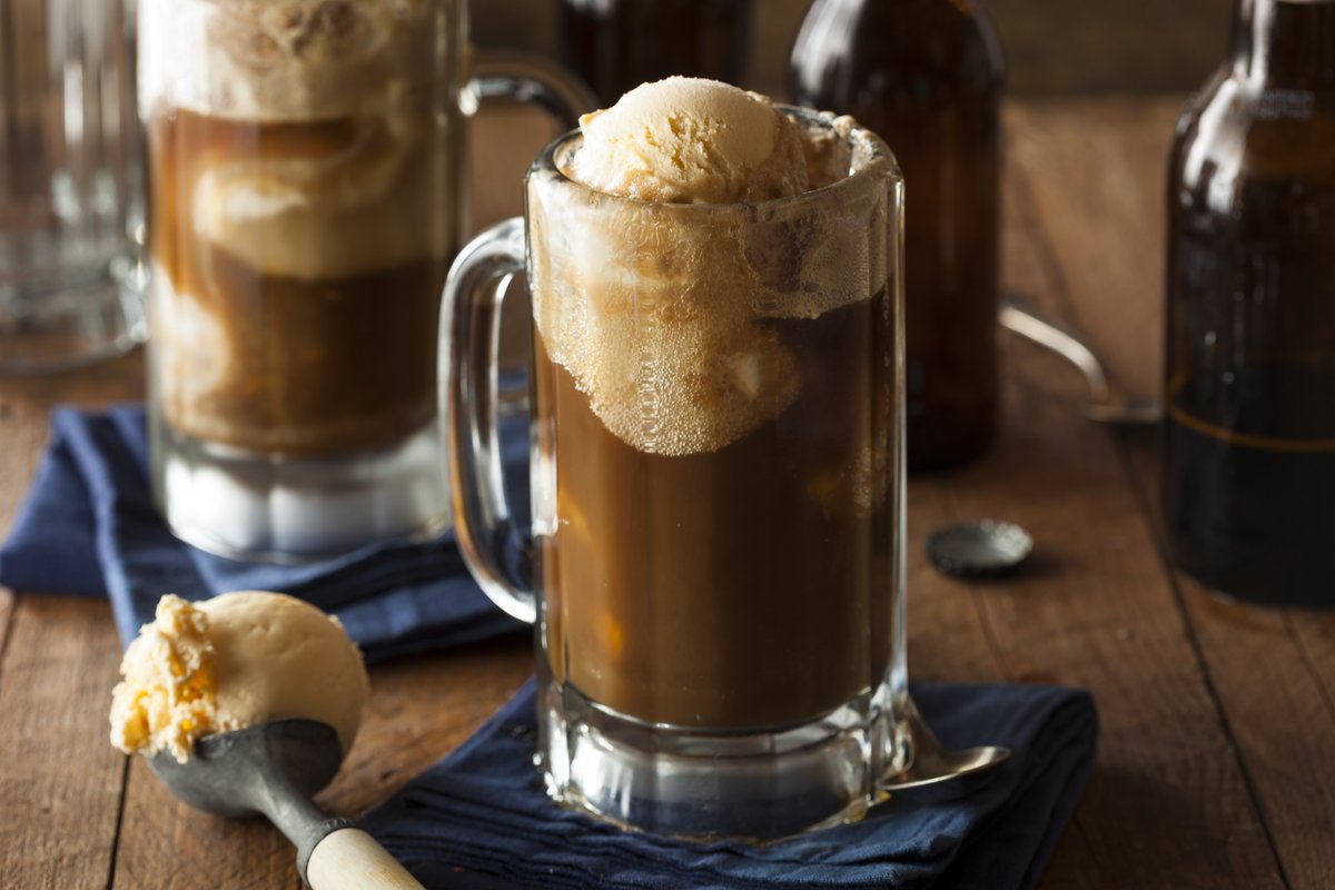 Root beer float also known as a black cow or brown cow is traditionally mad...