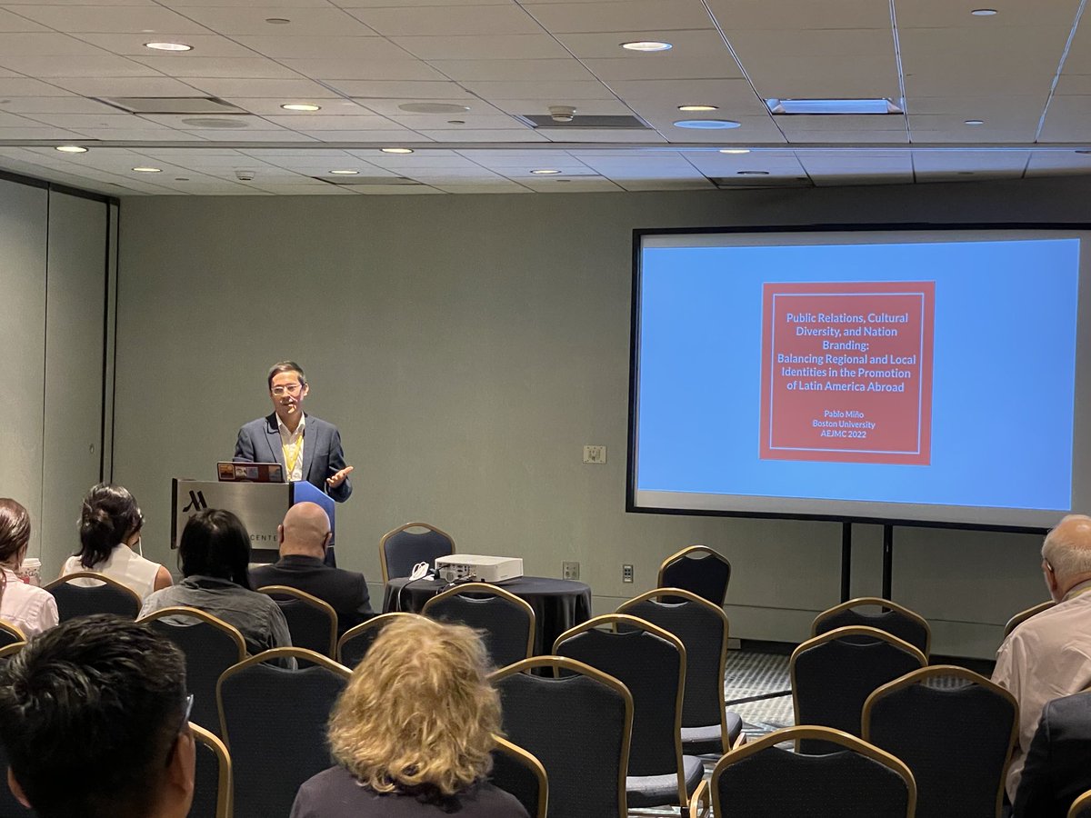 Hearing ⁦@pabloamn⁩ present this morning: “Public Relations, Cultural Diversity, and Nation Branding: Balancing Regional and Local Identities in the Promotion of Latin America Abroad” #aejmc22 @aejmcprd ⁦@HussmanGrad⁩ great turnout for last session of conference!