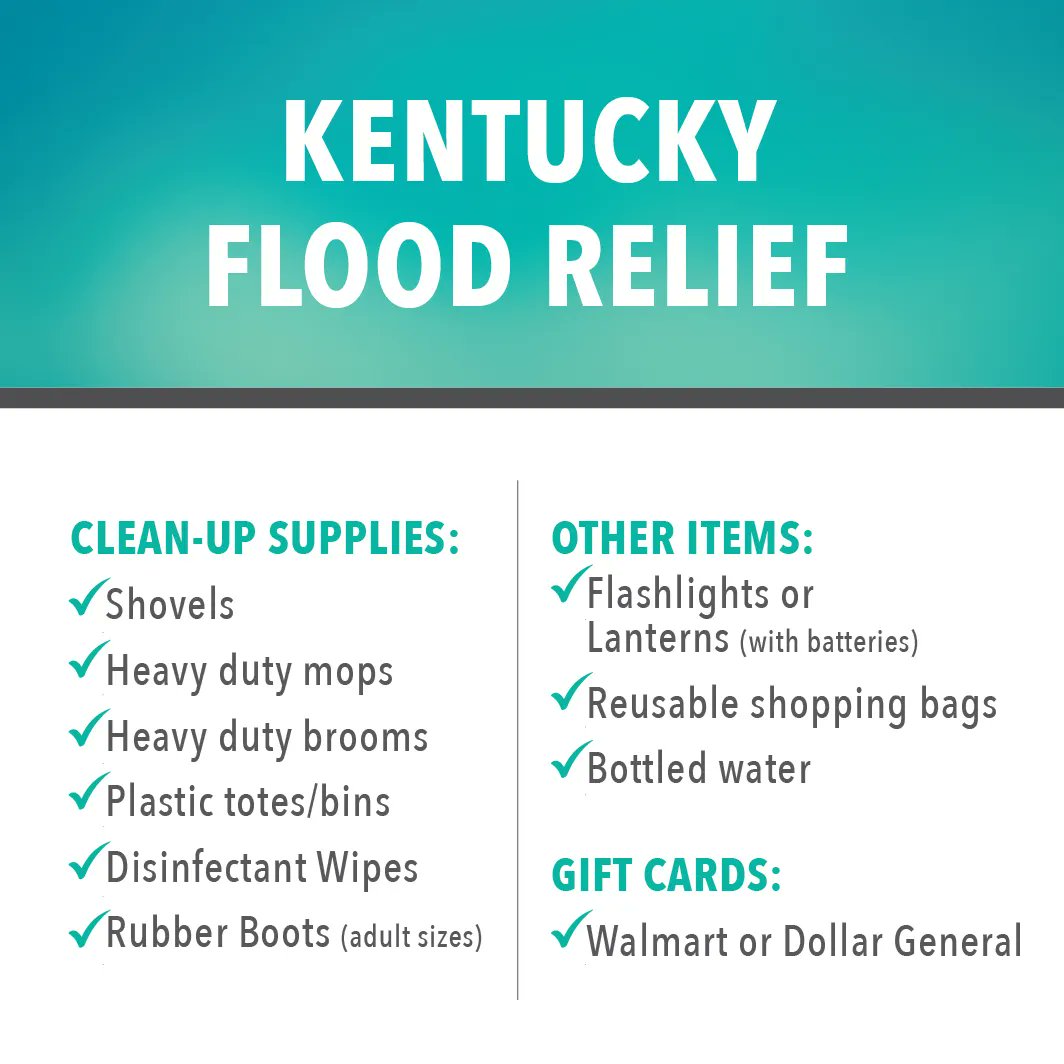 Don't forget to bring flood relief items with you to worship tomorrow morning! We will deliver these to Letcher County, Kentucky, later this week.