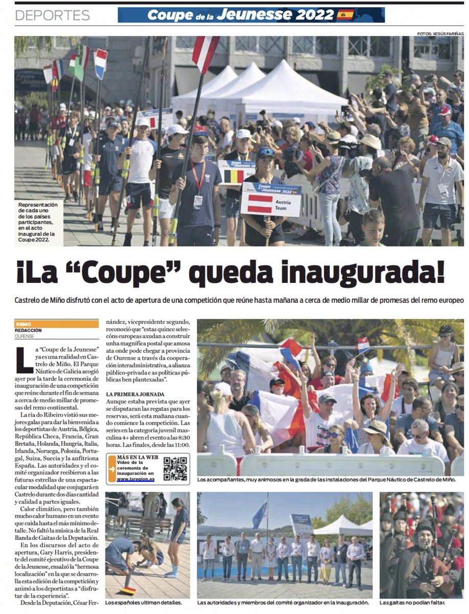 🗞 <a href="/LaRegion/">La Región</a> "¡La <a href="/CoupeOurense/">Le Coupe de la Jeunesse Ourense 2022</a> queda inaugurada!
Castrelo de Miño disfrutó con el acto de apertura de una competición que reúne hasta mañana a cerca de medio millar de promesas del remo europeo

👉🏻 laregion.es/articulo/depor…
🎥 youtube.com/watch?v=awkf04…