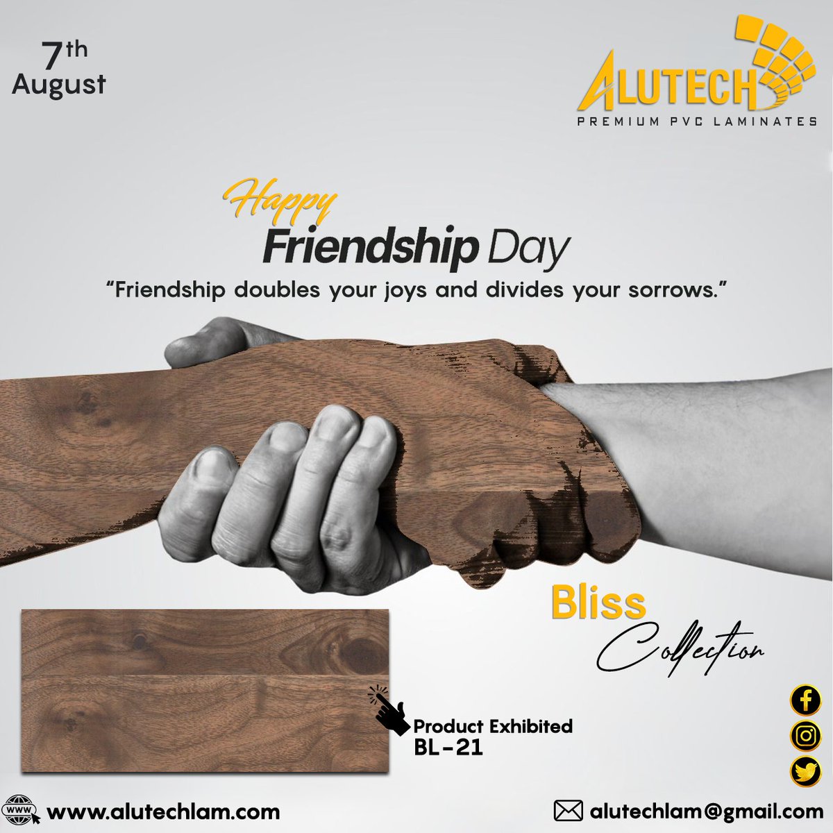 Happy Friendship Day✨✨
"Friendship doubles your joys and divides your sorrows."
*
**
***
FOR MORE INFO VISIT US AT : alutechlam.com OR DROP YOUR QUERY AT: alutechlam@gmail.com 
#alutech #friendshipday #friendshipsgoals #friendship #friendshiploveandpeace😍 #friendship