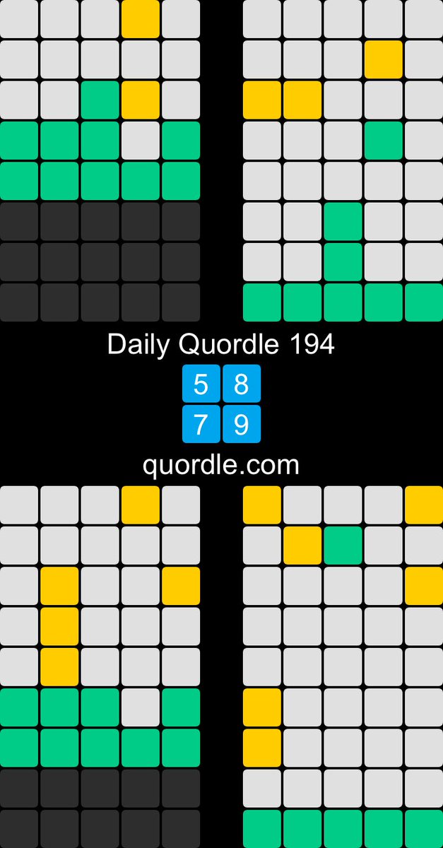 Daily Quordle 194
5️⃣8️⃣
7️⃣9️⃣
quordle.com