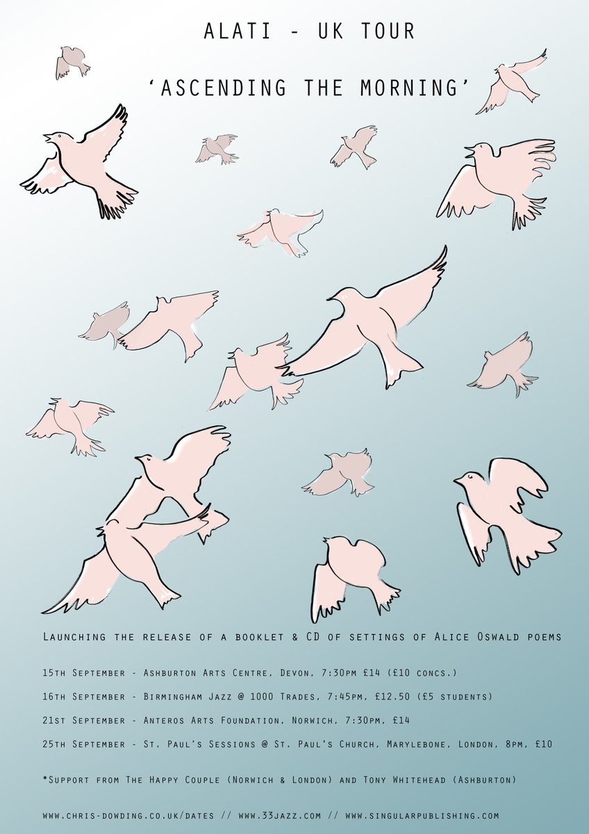 chrisjdowding's tweet photo. UK tour coming up with my ALATI trio with @brigitteberaha  and Dave O' Brien - to promote 'Ascending the Morning'.

This booklet &amp; CD features eight settings of Alice Oswald poems with artwork by Morris Masuda, and from a @musical_keys workshop.

Come along..!

@33jazzRecords https://t.co/nvvERUAXGx