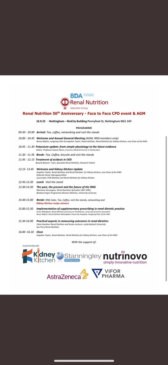 To all our RNG members! Sign up to our #RNG50. We can now  this free event to more than 1 RD per unit ! Check your 📥 as we can help towards travel (first come first served!) eventbrite.co.uk/e/renal-nutrit… @bda_renal <a href="/nutrinovo/">Nutrinovo</a> <a href="/kidneycareuk/">Kidney Care UK @kidneycareuk.bsky.social</a> @ViforPharma <a href="/AstraZeneca/">AstraZeneca</a> #stanningleyPharma
