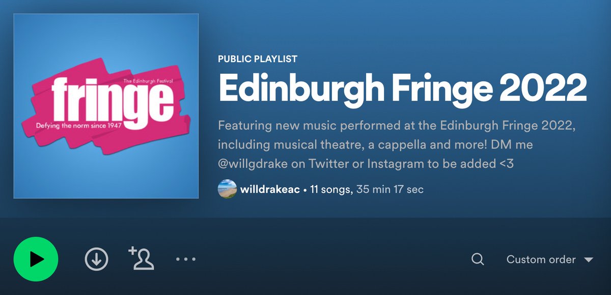Performing new music at #edfringe this year? Compiling a playlist of all the new music I can find, from musical theatre to a cappella and literally anything in-between! Drop the link to your music below, retweet and tag anyone you know to get it going!❤️  spoti.fi/3QkIoNv#EdFrin…