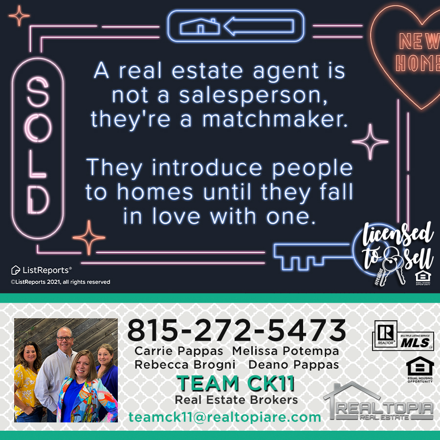 Ck11Team's tweet photo. Call Carrie Pappas and her TEAM CK11 - Realtopia Real Estate to help make Real Estate less complicated. 815-272-5473 #teamck11 #realtopia #happyhoming #sellwithteamck11 https://t.co/8OaAb95hv0