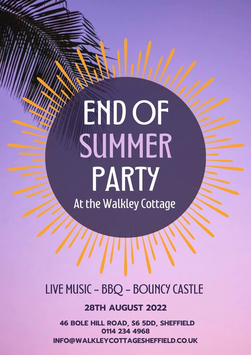 WalkleyCottage1's tweet photo. Don’t forget about our End of Summer Party on the 28th August! ☀️ Come and enjoy the last Summer Bank holiday with us! With live music, a BBQ &amp; a bouncy castle 🥳🍻🍹

We can’t wait to see you all 😎 https://t.co/B10JZCtI65