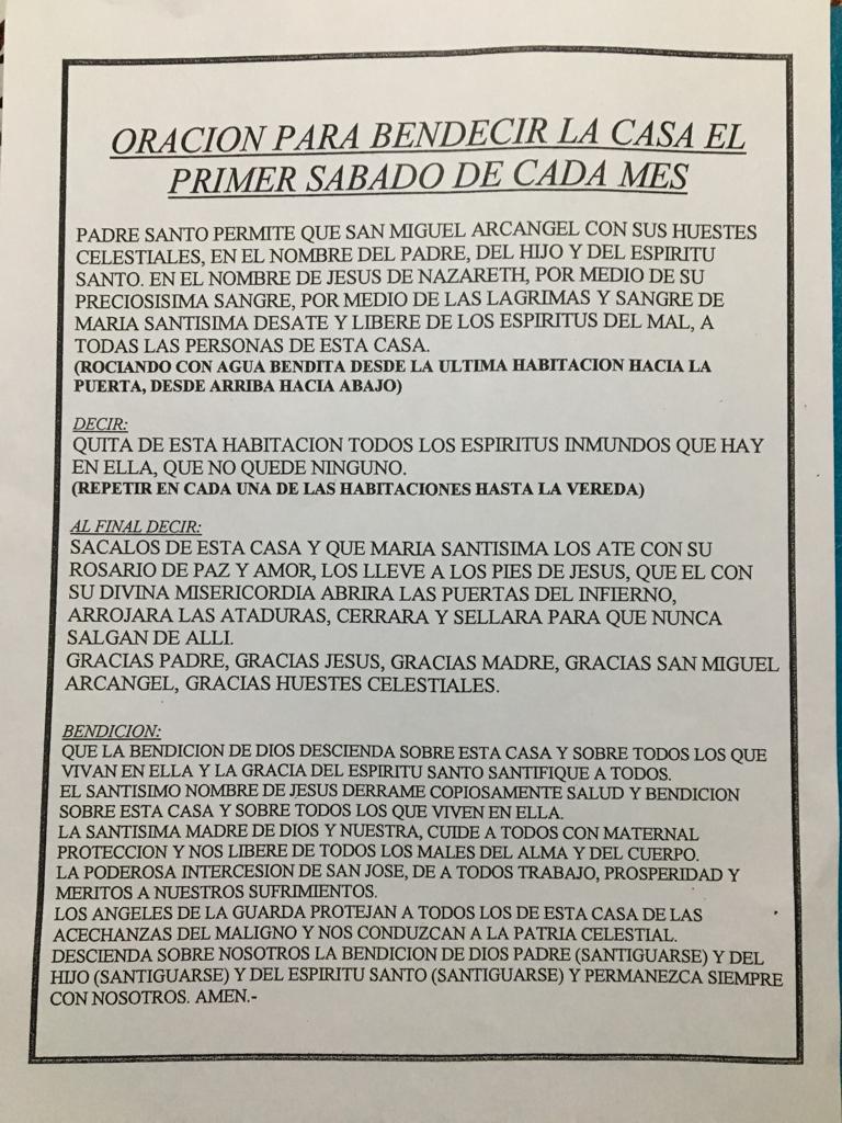 1er sábado del mes, hacemos la bendición del hogar