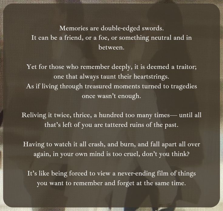 ㅤㅤ  
ㅤㅤ   ㅤ
ㅤㅤ   ㅤㅤ   ㅤㅤ   01.⠀ MEMORIES
ㅤㅤ  
ㅤㅤ   ㅤ