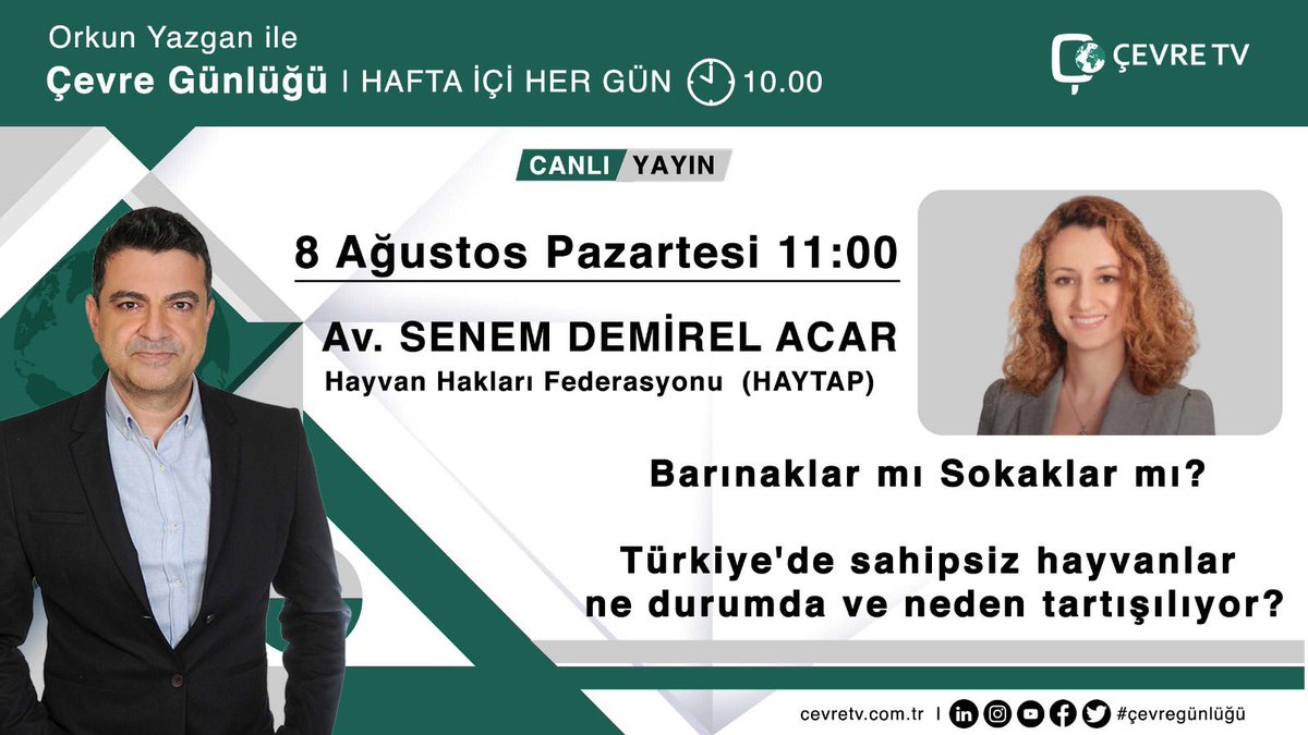 Pazartesi günü @cevretvcomtr ‘de sokak hayvanlarını konuşacağız.