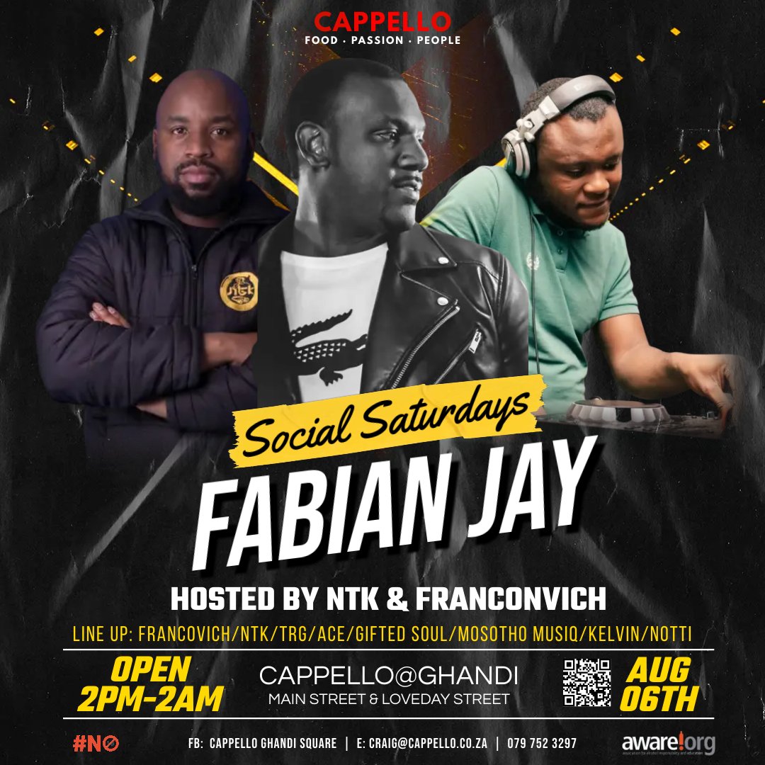 CappelloGhandi's tweet photo. The Saturday social with Fabian Jay🔥🔥

Hosted by @nTk_dj &amp; @Dj_FrancovichSA 

#SocialSaturdays #Grills #Sips
#CappelloGhandi #FoodJointsAtGhandi 
#FunAndMusic #TagTheSquad 
#FoodPassionPeople https://t.co/wcCRDKYeIz