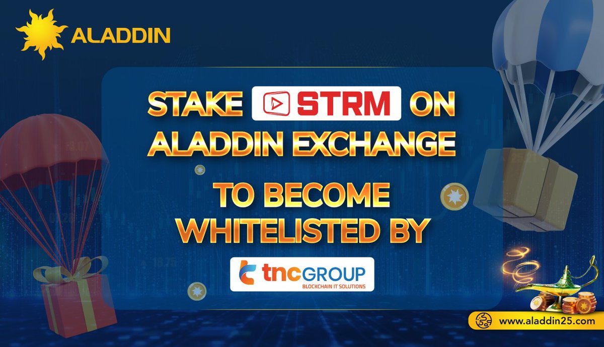 aladdinxchange's tweet photo. #Stake your #STRM on #AladdinExchange and receive #ADCCoins as a reward. In addition, first-time stakers will become whitelisted by #TNCGroup for exclusive airdrops and offers.🎉
👉https://t.co/I20wtLAaUp
#CryptoExchange #Crypto #Promotion #STRMStaking #StakingEvent #Phase3 https://t.co/KKBktXsK1l