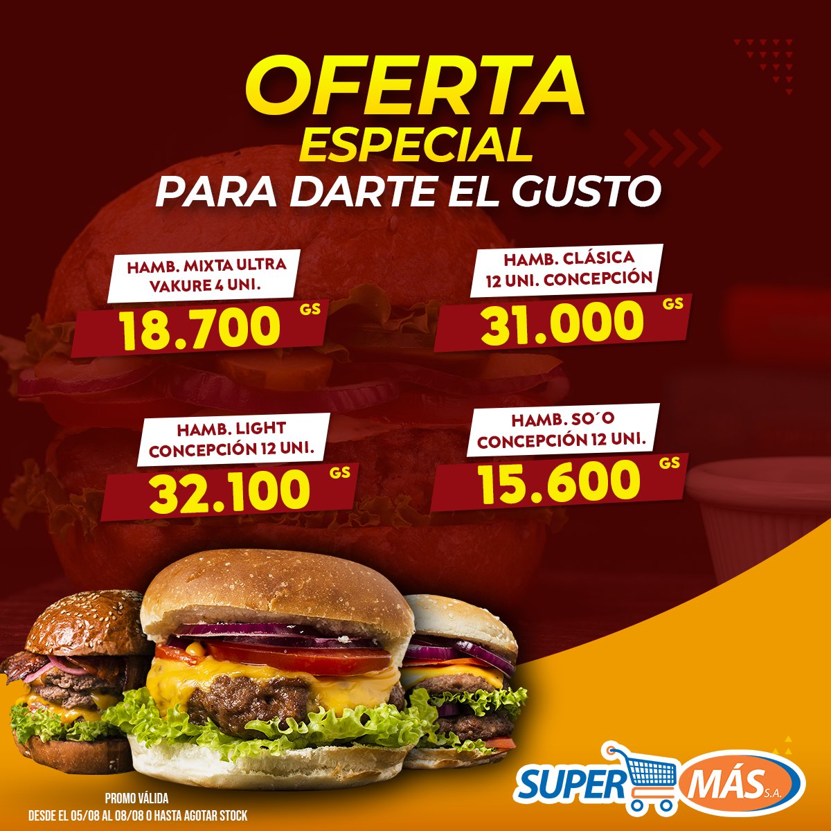 supermas_py's tweet photo. 😋😋Oferta irresistible 😋😋
🍔🍔PARA LOS AMANTES DE LAS HAMBURGUESAS🍔🍔
Aprovechá y date el gusto
‼TE ESPERAMOS‼
.
.
#SuperMas #SuperMasPy #TeDaMasPorMenos #hamburguesas #concepcion #hamburguesacaoncepcion #DateElGusto https://t.co/m2WvQWbQfH