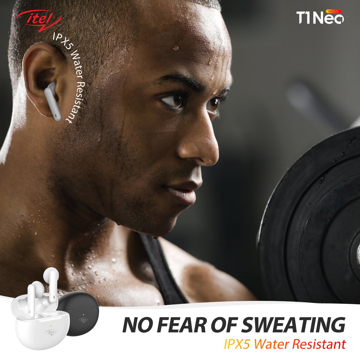 itelNigeria's tweet photo. Meet your newest work-out companion, the #itelEarbudsT1Neo.💦Sweat it out without compromising wireless performance!
Click here to get yours on our Jumia store: https://t.co/uYlODoZ5I6
#GoWirelessBeFree
#SmartLifeBrand https://t.co/DpbhE0T6kf