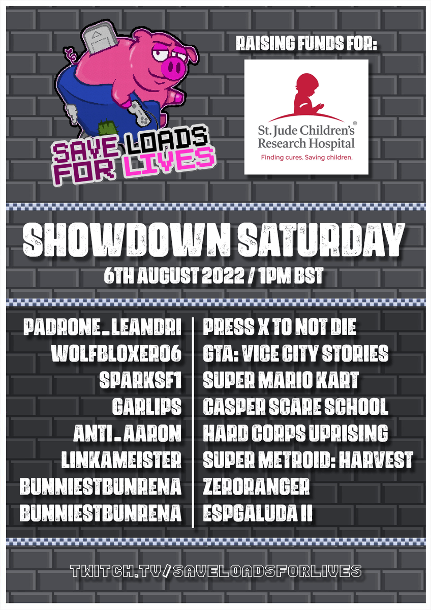 SaveLoads4Lives's tweet photo. WE ARE LIVE!!!!!!

SaveLoadsForLives presents Showdown Saturday. We have some great runs coming up all to raise some funds for @StJudePLAYLIVE. 

Drop in and catch all the action over at: https://t.co/3WIuzcf9d9 https://t.co/cqTru7tnWa