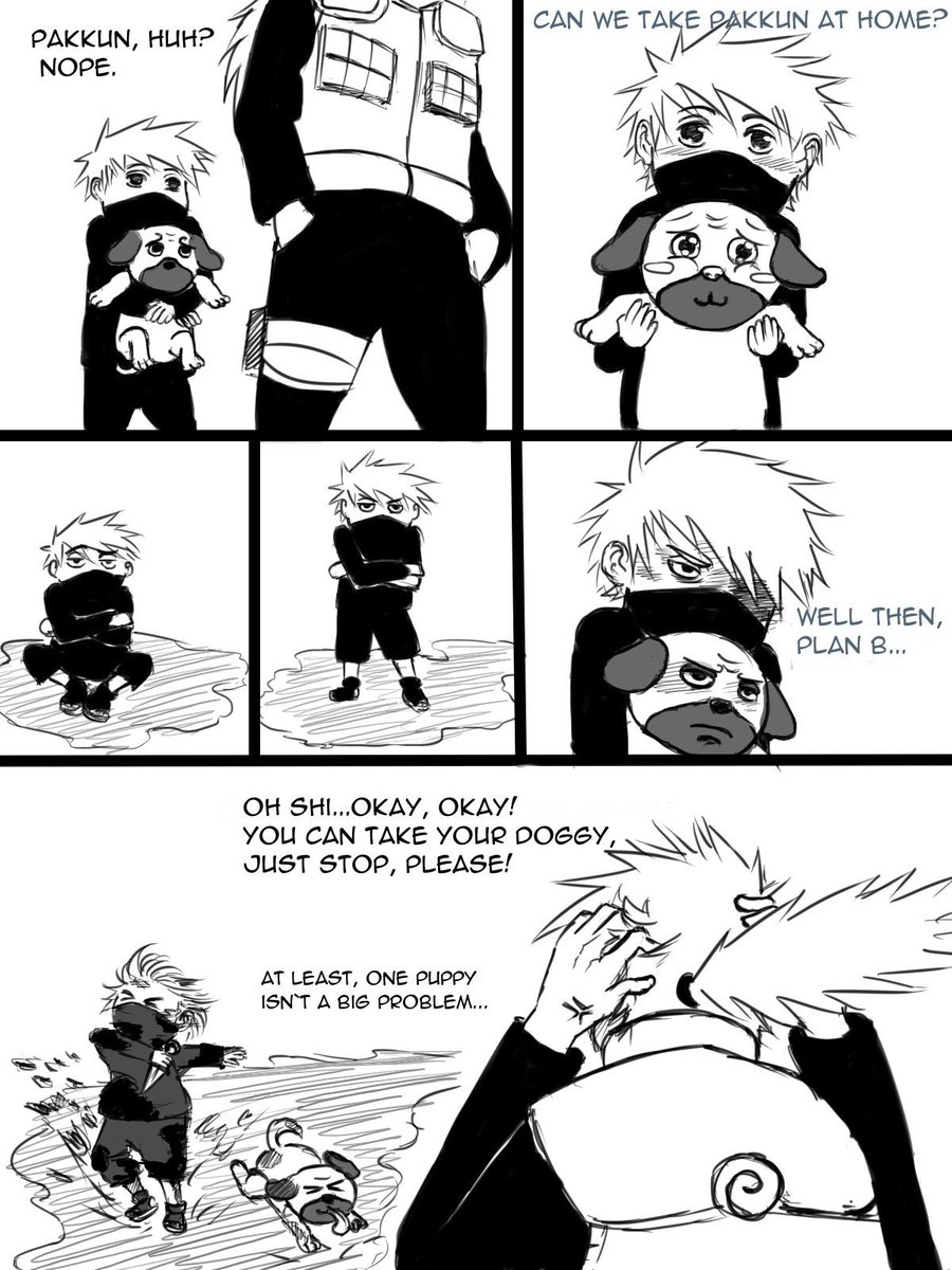 Thatsmolhatake's tweet photo. 🐾: Art not mine but it is really cute and shows how Kakashi out Pakkun https://t.co/X8JPr6YdBs