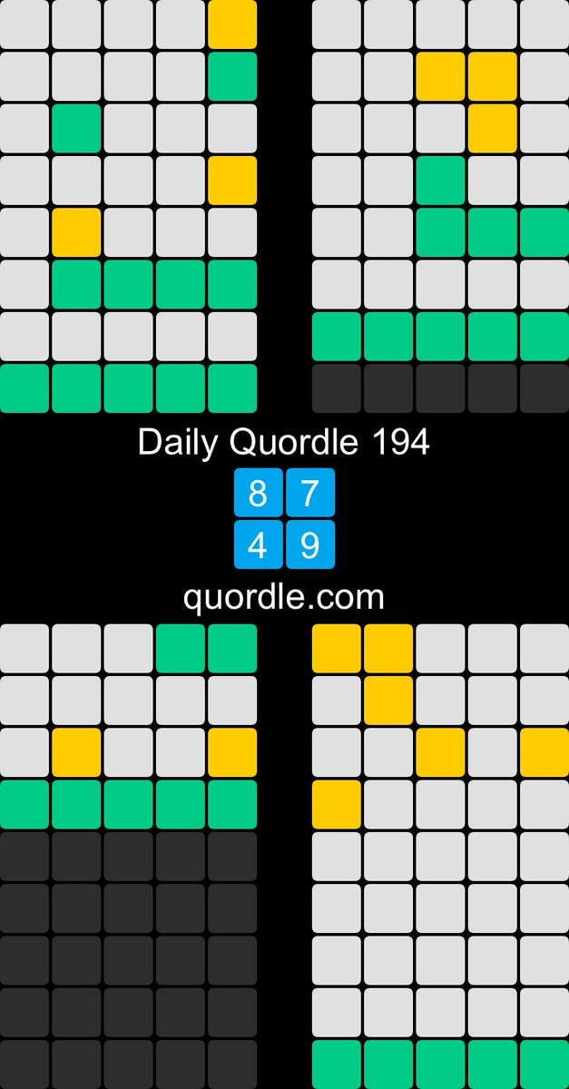 Daily Quordle 194
8️⃣7️⃣
4️⃣9️⃣
quordle.com