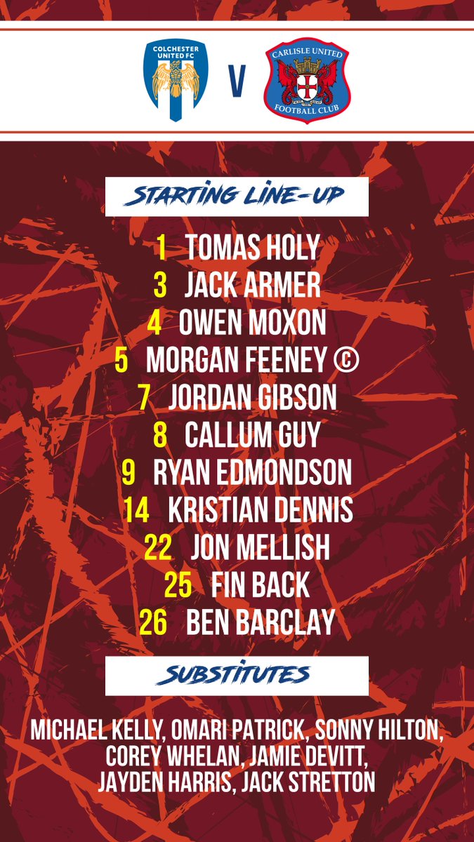 Your team for today's game against <a href="/ColU_Official/">Colchester United FC</a> 👇