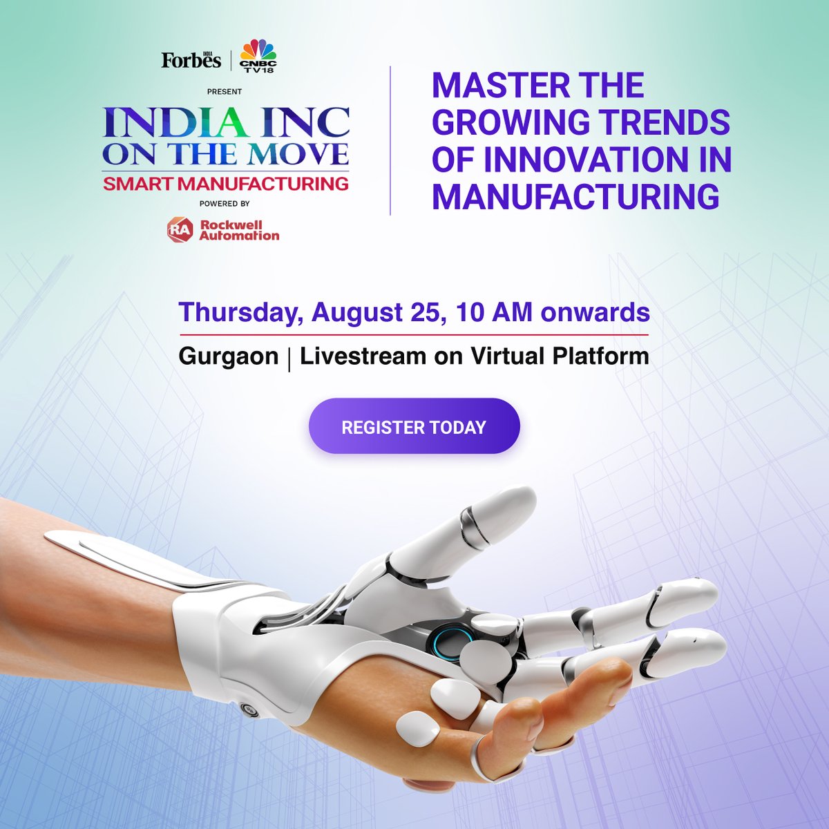ForbesIndia's tweet photo. Learn how #automation helps manufacturing become efficient, at Forbes India & @CNBCTV18Live present India Inc On The Move – Smart Manufacturing powered by @ROKAutomation, on Aug 25, 10 am.
Register:https://t.co/tCFf4oiEpo
#smartmanufacturing #MakeInIndia #smartinnovations https://t.co/G1F3bG7sgD