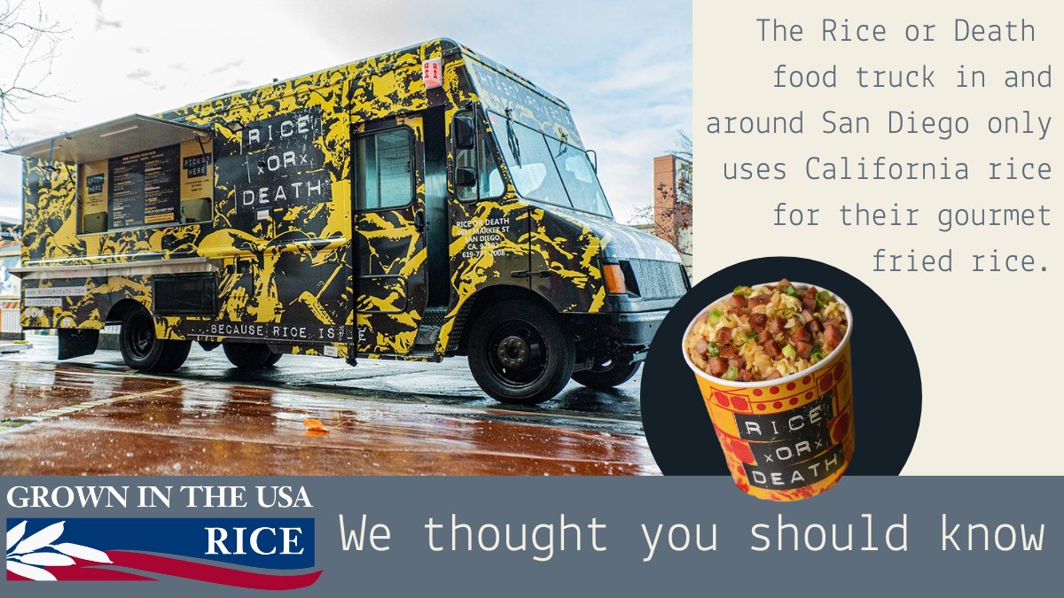 usaricenews's tweet photo. We may have found people who feel as strongly about #rice as we do. The rad gang with @RiceOrDeath food truck in southern #California know "Rice is Life." We agree and thank them for feeding fans with delicious California rice. Follow them and eat up! https://t.co/FnDccctC51