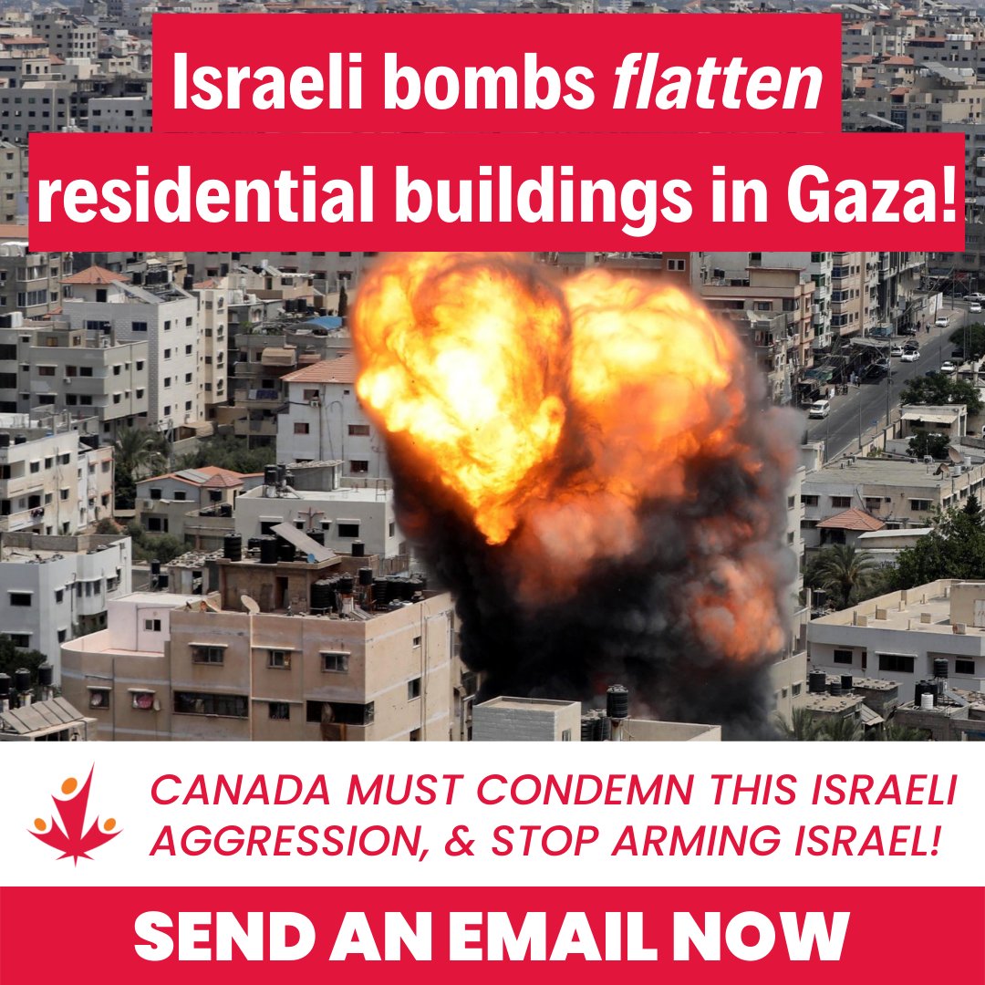 ⚠️ Israel continues to deliberately target residential buildings in Gaza, killing at least 12 people so far. Israel's belligerent offensive against a civilian population is a war crime. 🇨🇦 must condemn Israeli aggression and suspend military trade: cjpme.org/gaza_under_att…
