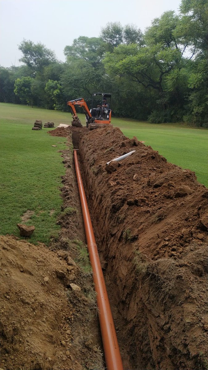 Bpmturf's tweet photo. Exciting dainage project well underway at The Delhi Golf Club. A series of pipes, chambers and submersible pumps will help to keep the turf dry and the course open throughout the monsoon rains. 
A great investment by the club.

#alwaysimproving
@troonint https://t.co/ZEvJ2w2p9Q