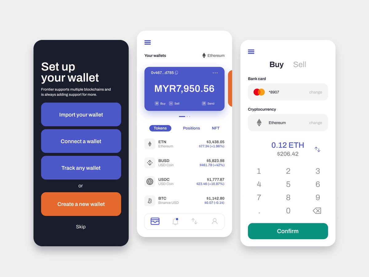 IncheFaris's tweet photo. Baru nak belajar design UI untuk aplikasi DeFi / Crypto Wallet berpandukan sumber inspirasi dari Dribbble.
Menarik juga kalau nak go into UI/UX Web 3. Banyak yang boleh diterokai.
#UIUX
#Web3UIUX
#Crypto https://t.co/82QwUAtSnE