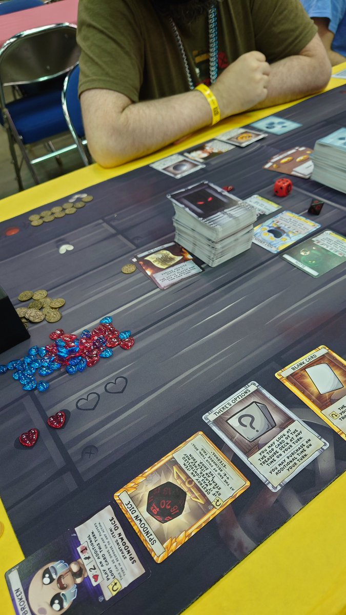 kaeserage's tweet photo. will I win against fizzle playing binding of isaac for the first time? doubtful with this chaos master. #IsaacAtGenCon https://t.co/t59BGSGlFd