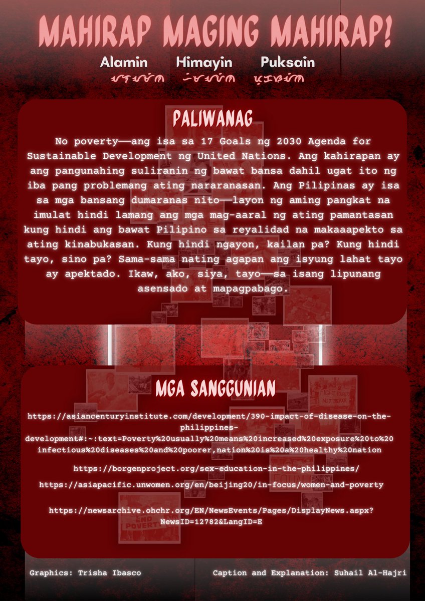 stemxix's tweet photo. “MAHIRAP MAGING MAHIRAP!”

Kahirapan ang ugat sa marami pang problema. Dahil dito, maraming pangarap, buhay, at oportunidad ang nasasayang. Imulat ang sarili sa reyalidad—tungo sa kinabukasang
para sa’yo, sa’kin, sa'tin!

#PagmayaNgDisenyo
#PagmayaAdbokasiya
#STEMFreshmenWeek2022 https://t.co/i4MzXTWvjP