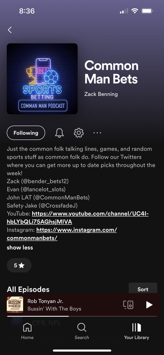 CommonManBets's tweet photo. @robpizzola Myself, @lancelot_slots, @bender_bets12, &amp; @CrossfadeJ (Safety Jake) by far the most unnoticed. We are the common man, for the common man, and sports betting for the common man! Check us out on Spotify or Apple podcast. Common Man Bets! https://t.co/8mPoNDiY43