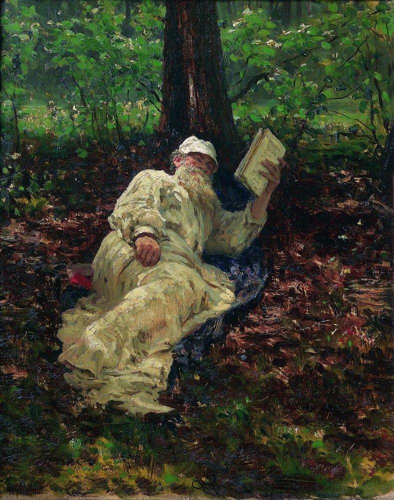 Leo Tolstoy in the forest, 1891 #realism #ilyarepin wikiart.org/en/ilya-repin/…