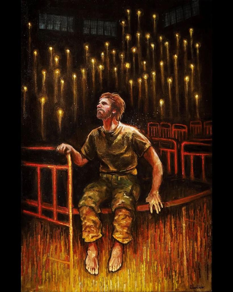 😔🖤Ukrainian artist Olena Liberty dedicated her painting entitled "Olenivka 29.07.2022" to Ukrainian soldiers who were killed in a Russian terrorist attack in Olenivka prison (the occupied part of Donetsk region, Eastern Ukraine).