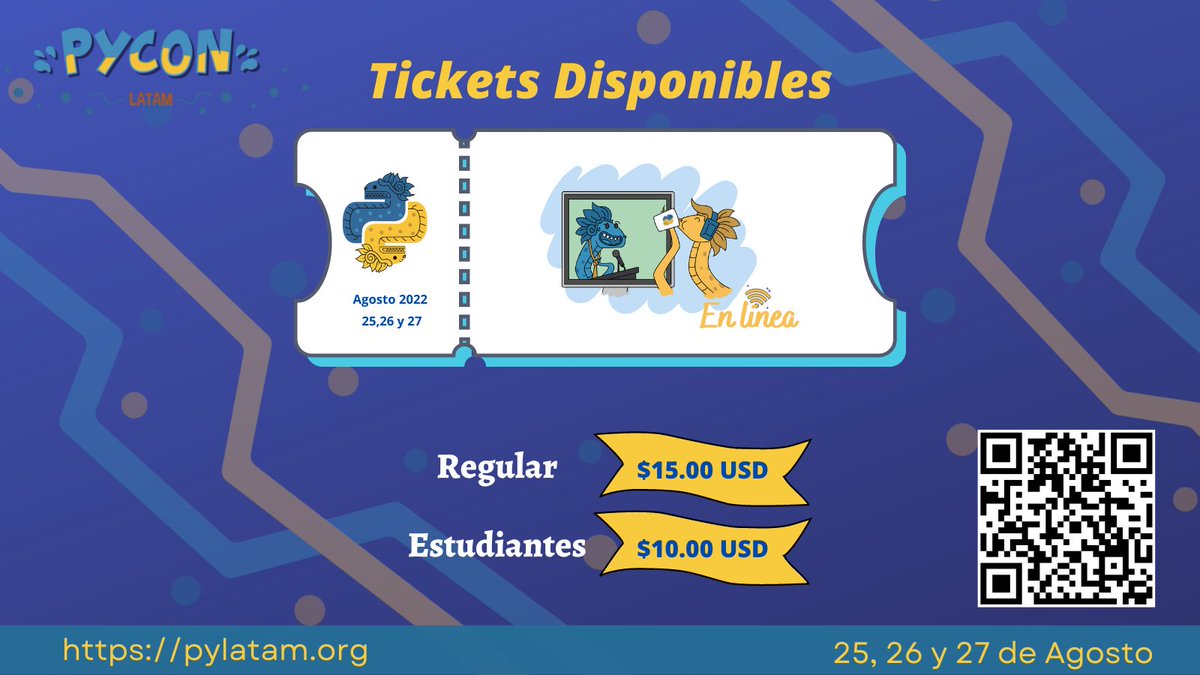 PyLatam's tweet image. 📢¿Aún no tienes boleto para #PyConLatam2022?🐍🐍
No pierdas la oportunidad de ser parte de la conferencia que reúne a desarrolladores de #Python de toda América Latina.

¡No olvides que todavía estás a tiempo para obtener tu boleto!👇
events.hubilo.com/pycon-latam-20…

#PyCon
#PyLatam🐍