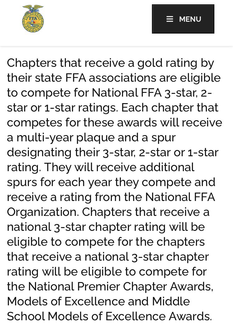 holtonFFA's tweet photo. Congratulations to our entire membership on receiving a National 3 Star Rating in the National Chapter Award Program. After placing 2nd in the state of Kansas last spring, we have now been rated in the top 5-6% of all chapters nationwide. @WeAreHolton #indybound https://t.co/ps1TJCa0AJ