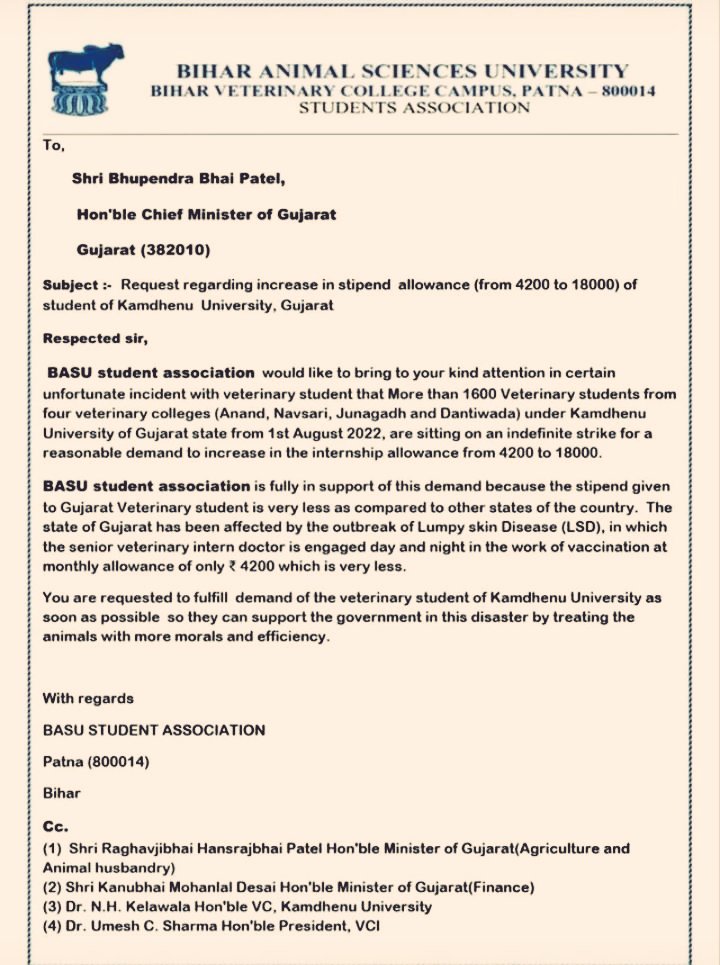🙂🙂 We are Getting support from everywhere except gujarat goverment 🙂🙂
#Increase_Guj_Vet_Stipend 
#Guj_vet_union
#Guj_veterinary_students_on_strike #IncreaseInternshipAllowance  
<a href="/PMOIndia/">PMO India</a> <a href="/CMOGuj/">CMO Gujarat</a> <a href="/narendramodi/">Narendra Modi</a> <a href="/AmitShah/">Amit Shah</a> <a href="/CRPaatil/">C R Paatil</a> <a href="/ABPNews/">ABP News</a> <a href="/RaghavjiPatel/">Raghavji Patel</a> <a href="/PRupala/">Parshottam Rupala</a> <a href="/KanuDesai180/">Kanu Desai</a>