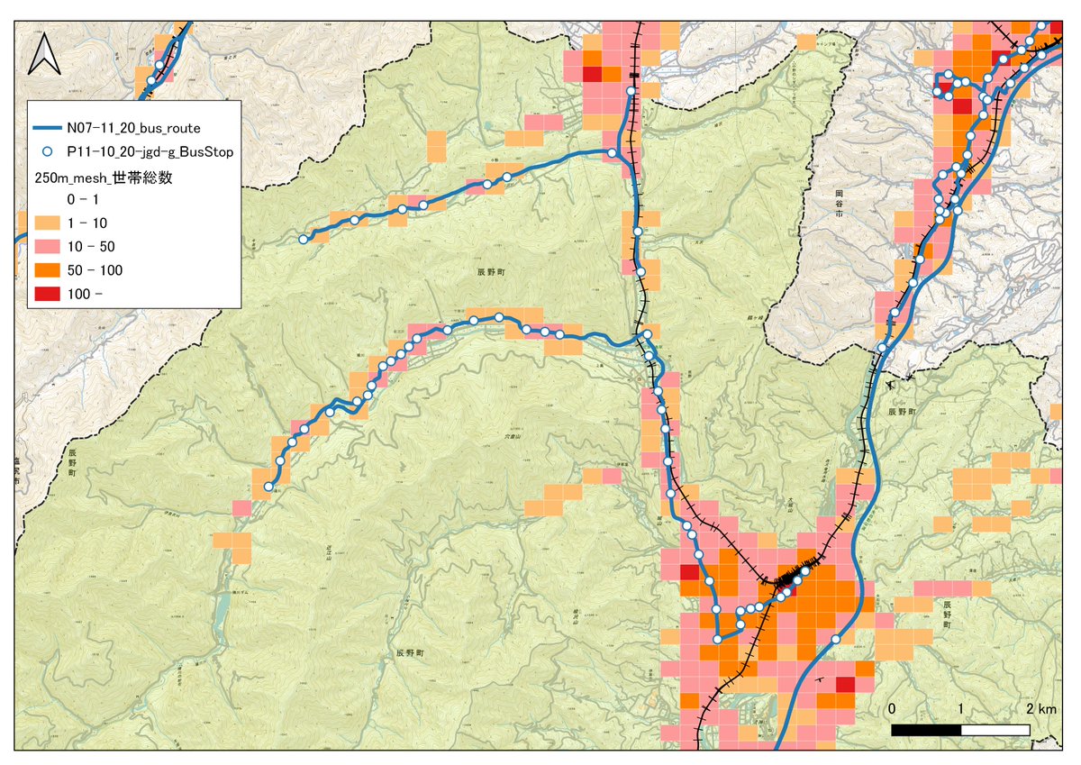 kmurakamimura1's tweet image. こちらは先ほどの図に、
バス路線とバス停のデータを載せたもの。
交通ネットワークを概観するのにちょうど良いです。
#QGIS
#Qgis2threejs
#3D表示
#交通ネットワーク
#バス路線
#バス停