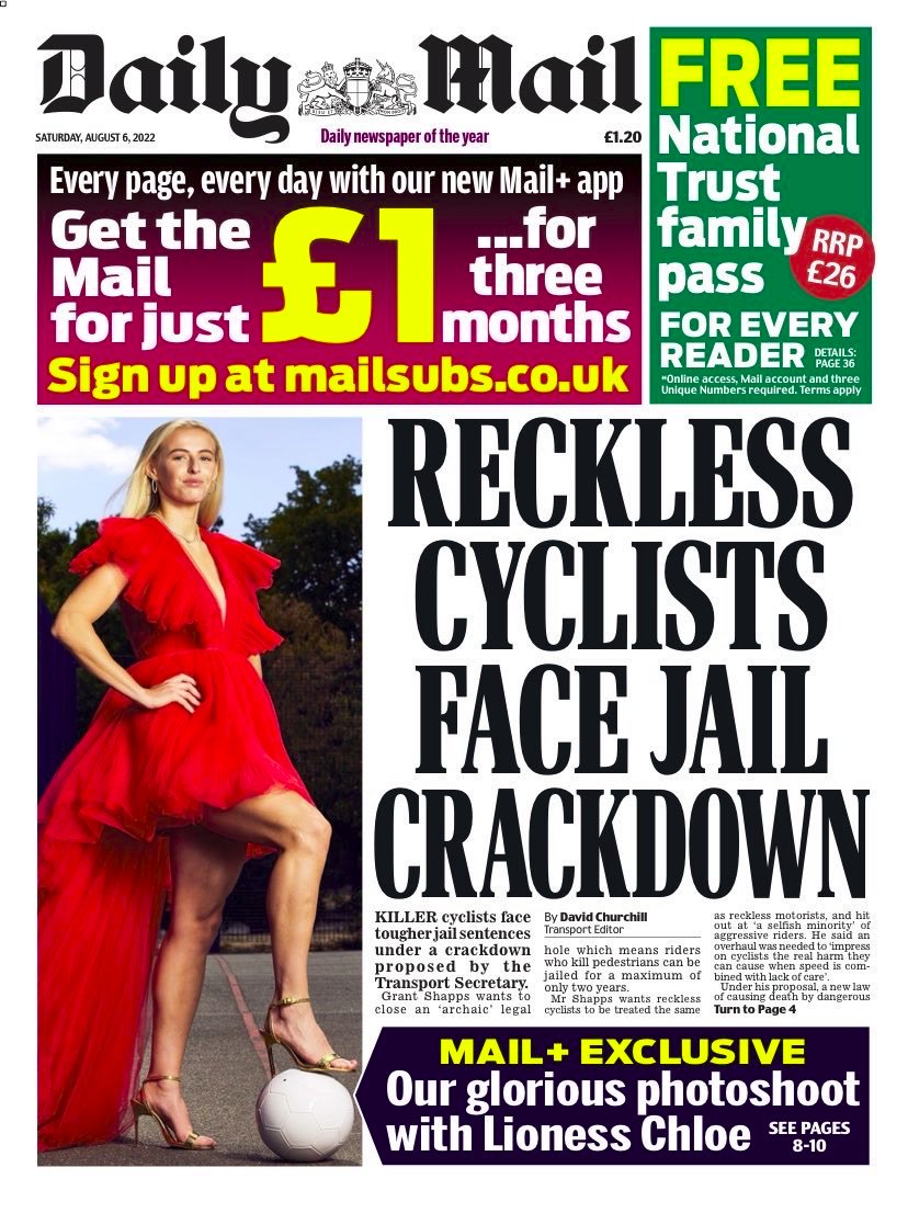 With this being the print edition it means that everyone who drives to a supermarket today will see this anti cyclist dog whistle BS and get to stew on it a while before getting back in their cars looking for someone to take their frustrations out on....I'm not riding again today